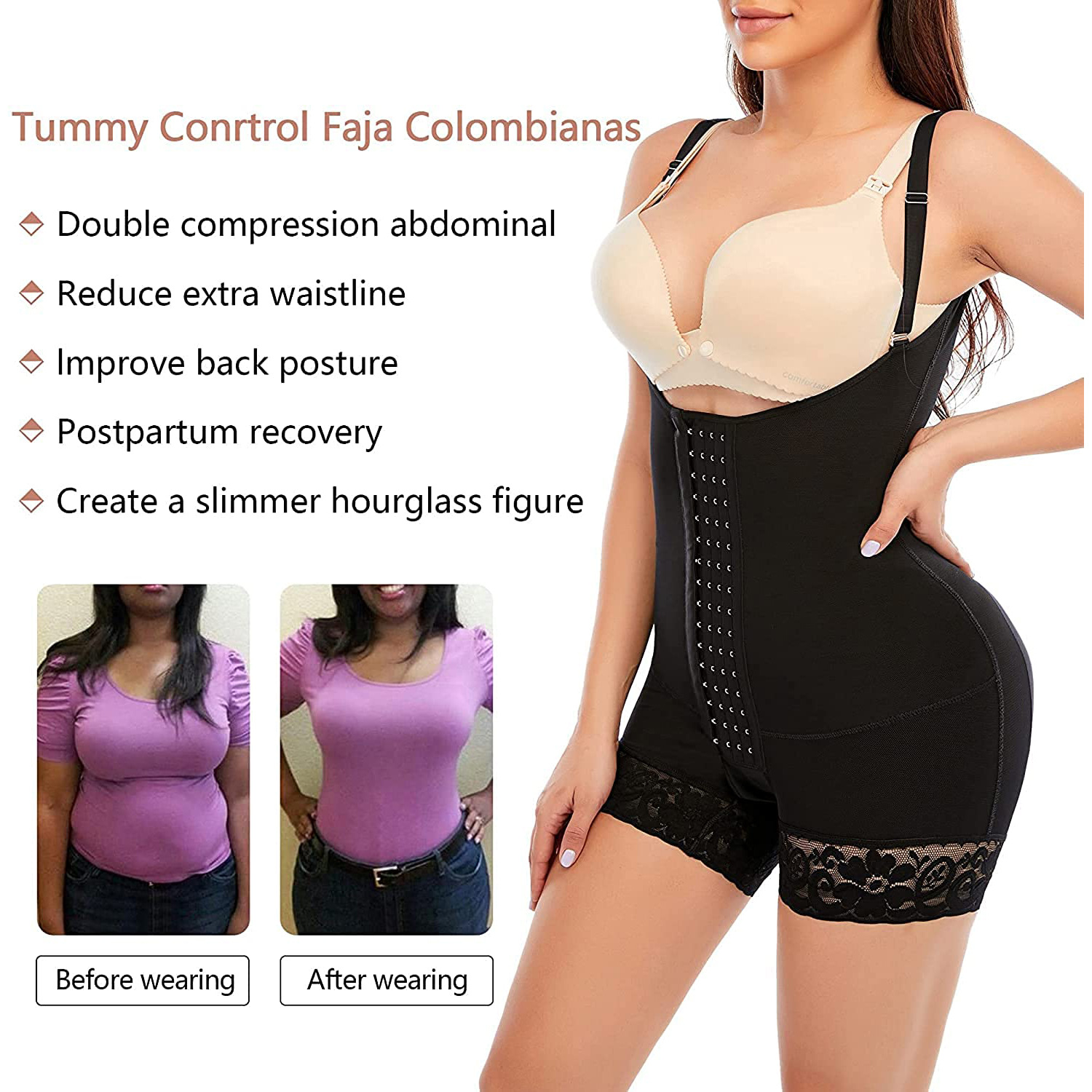 Tummy Control Fajas Colombianas For Women Butt Lifter