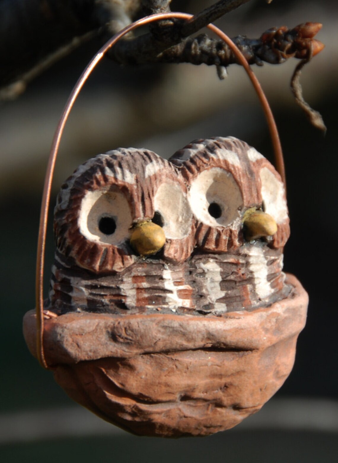 Sleeping baby barred owls ornament
