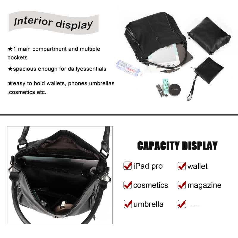 Women Ladies 3Pcs Handbag Set Tote Crossbody Shoulder Bags Purse Clutch