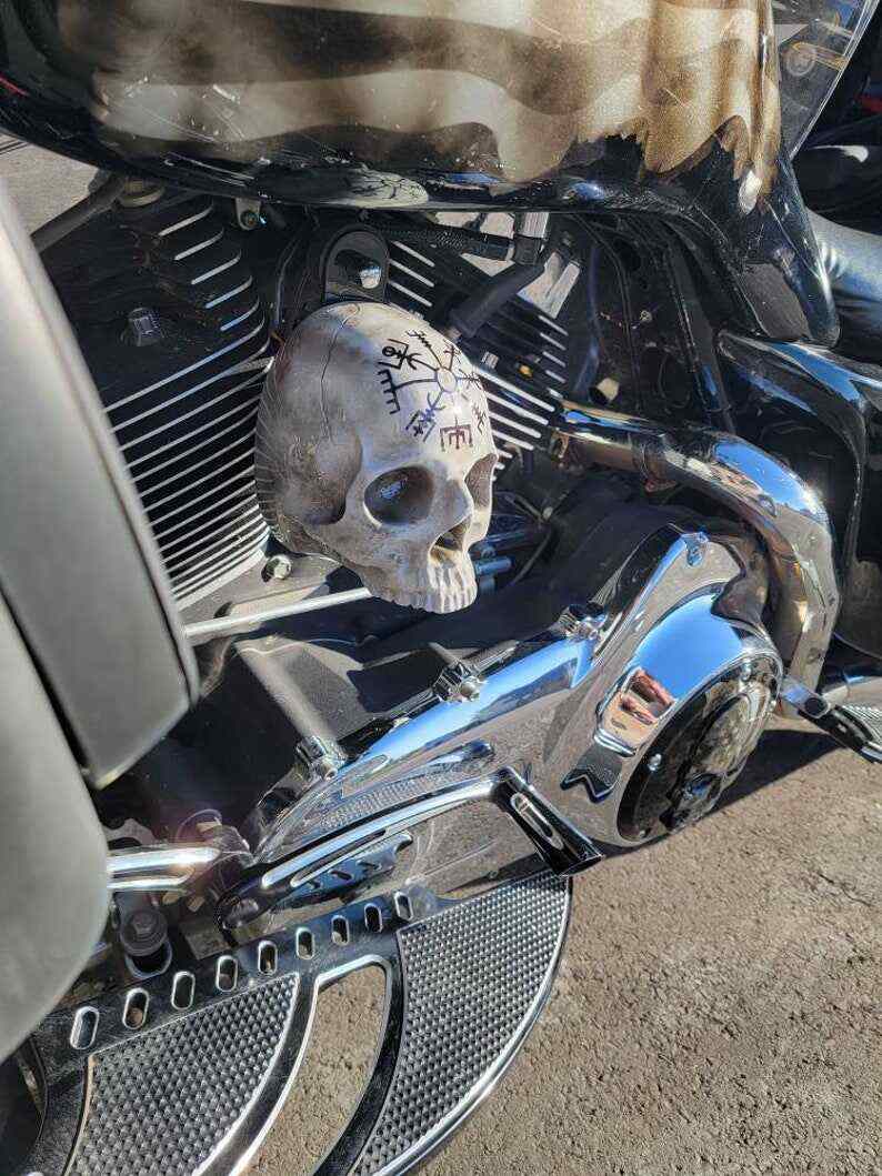 Harley Motorcycle Custom Side-mounted Horn Cover With 3D Skull With Viking Compass