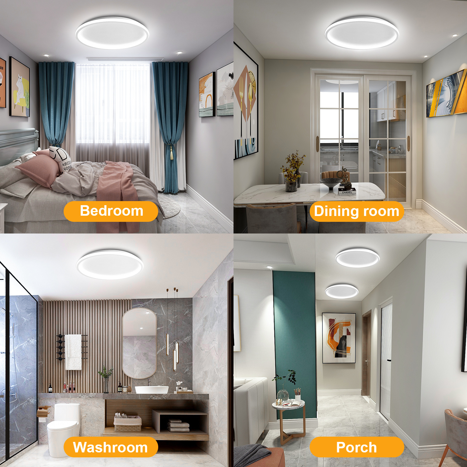 Flush Mount LED Ceiling Light,Cheeroll 12 Inch Ceiling Lighting Fixture 45W 6500K Cold White Light Round Ceiling Light,for Bathroom, Kitchen, Bedroom, Living Room, Garage Non Dimmable