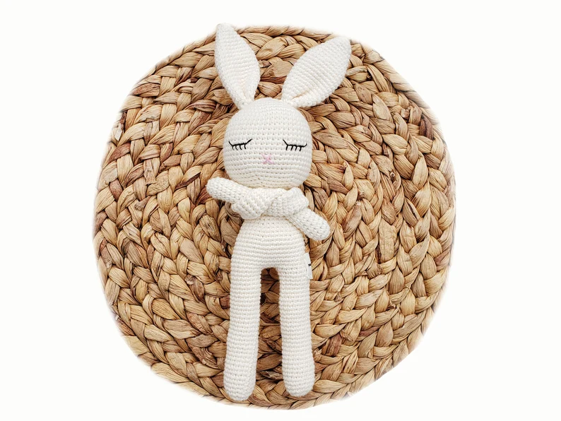 Cotton Crochet Sleepy Bunny Head Soft Stuffed Bunny Doll