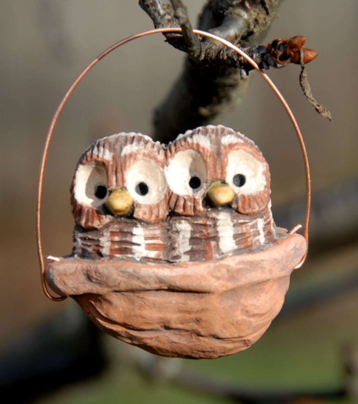 Sleeping baby barred owls ornament