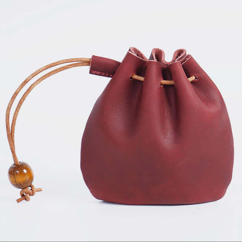 Leather Drawstring Pouch Retro Coin Purse Wallet for Women Men
