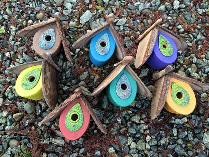 Bright Colorful Wooden Birdhouse, Gift for Bird Lovers