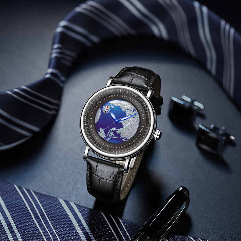 Blue Planet Leather strap Mechanical Watch