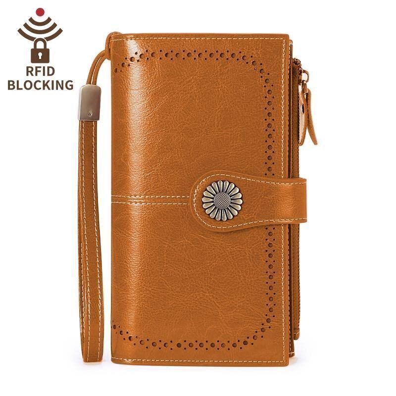 Large capacity leather wallet with RFID protection