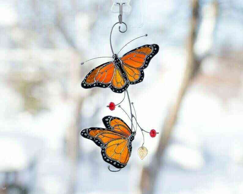 Stained monarch butterfly glass window decor