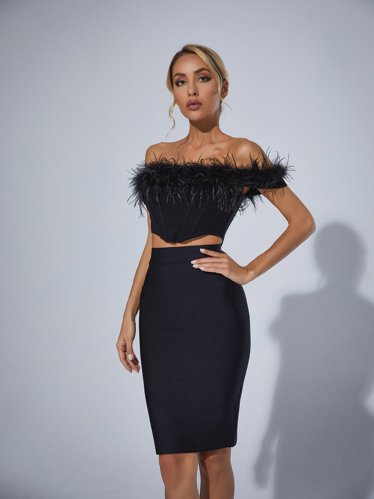 Lucienne Feather Corset Top In Black