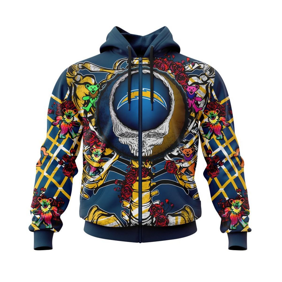 LOS ANGELES CHARGERS 3D HOODIE MIX GRATEFUL DEAD