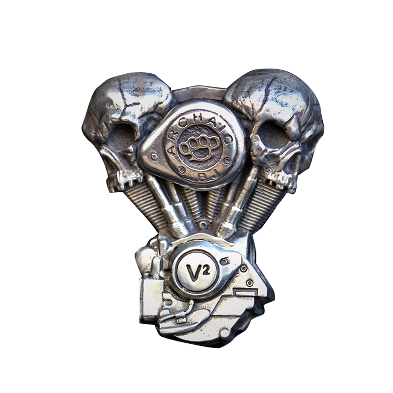 Sterling silver V2 Engine Motorcycle Skull Bracelet