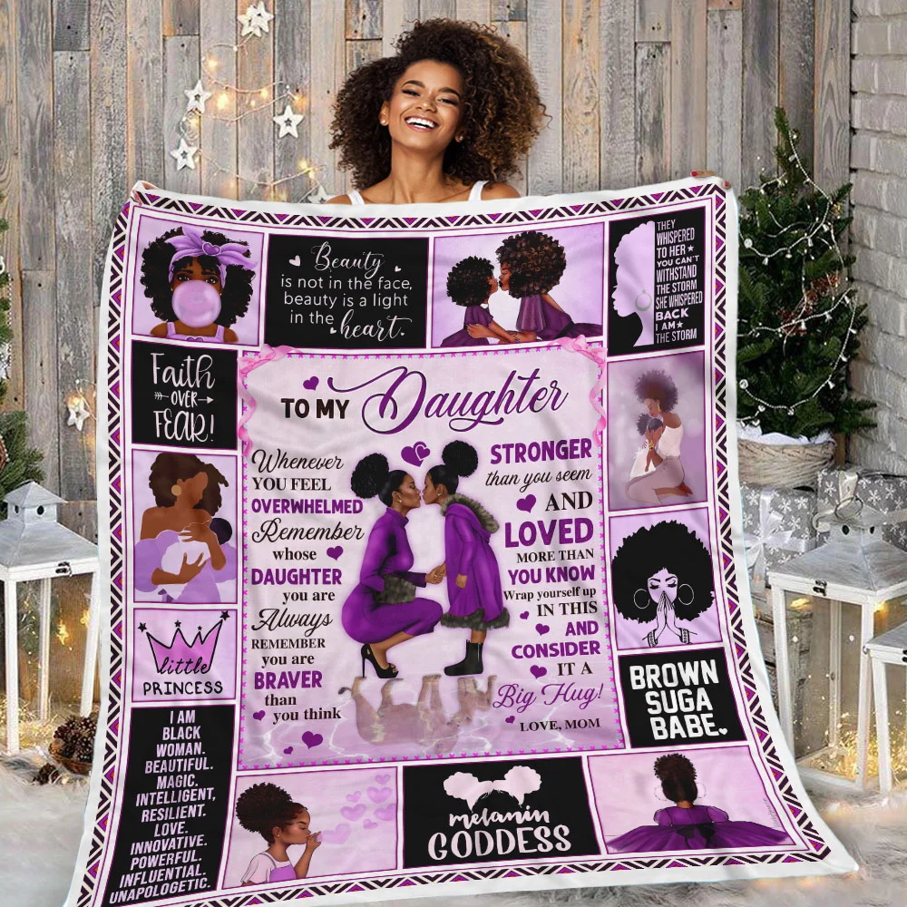 To My Daughter, Love Mom, Black Woman, Purple version Sofa Throw Blanket