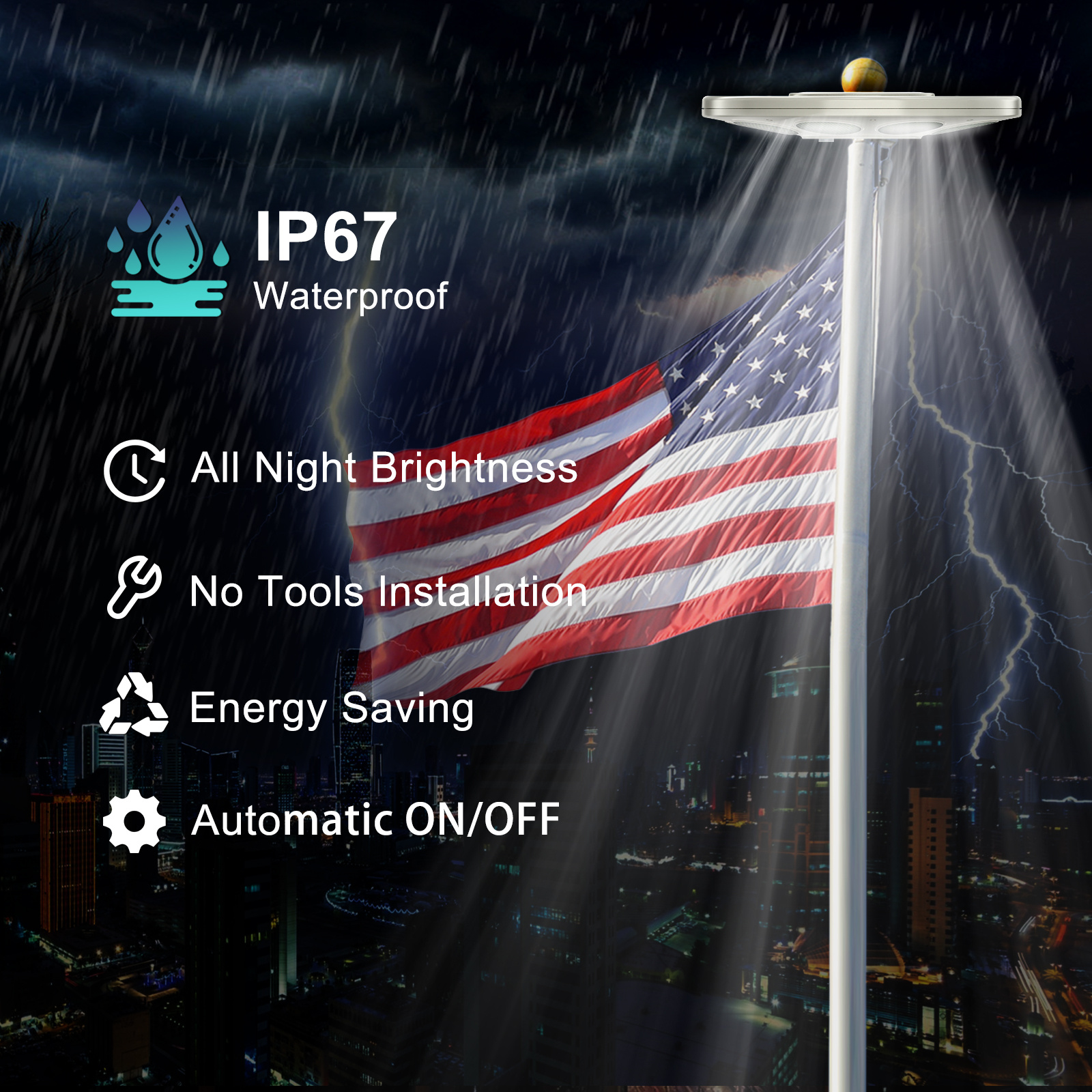 Solar Flag Pole Light, 136 LEDs Flagpole Light Solar Powered, 2500 Lumens Flap Pole Lights for 15-30FT Outside, Auto On/Off Energy Saving Dusk to Dawn, IP67 Waterproof