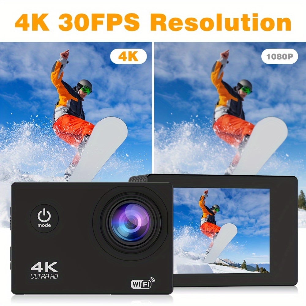 Action Camera 4K Ultra HD - Waterproof, WiFi, Remote Control, 8GB Card, 170° Wide-Angle Lens - Capture Your Adventures Like Never Before