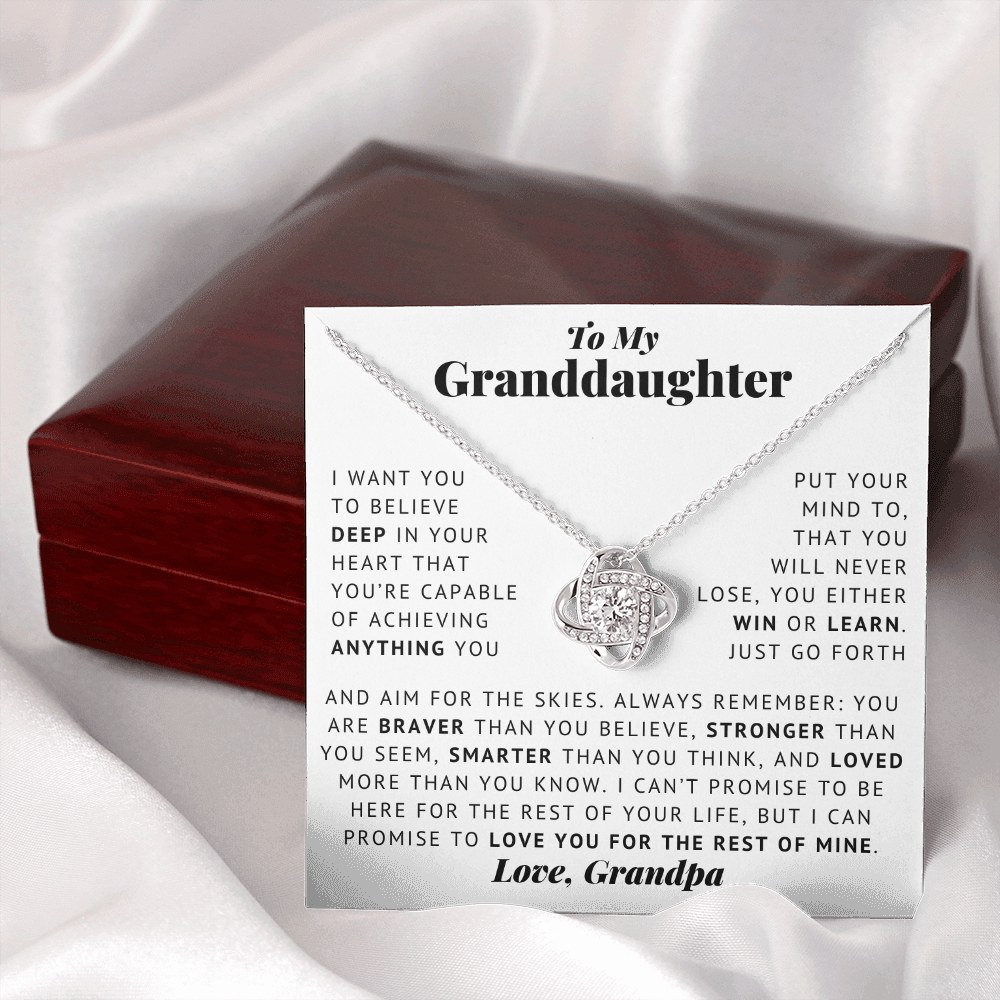 To My Granddaughter - Aim For The Skies - Love, Grandpa - Love Knot Necklace