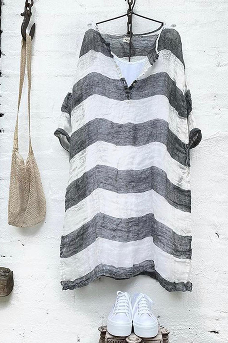 Casual V-Neck Striped Midi Dress