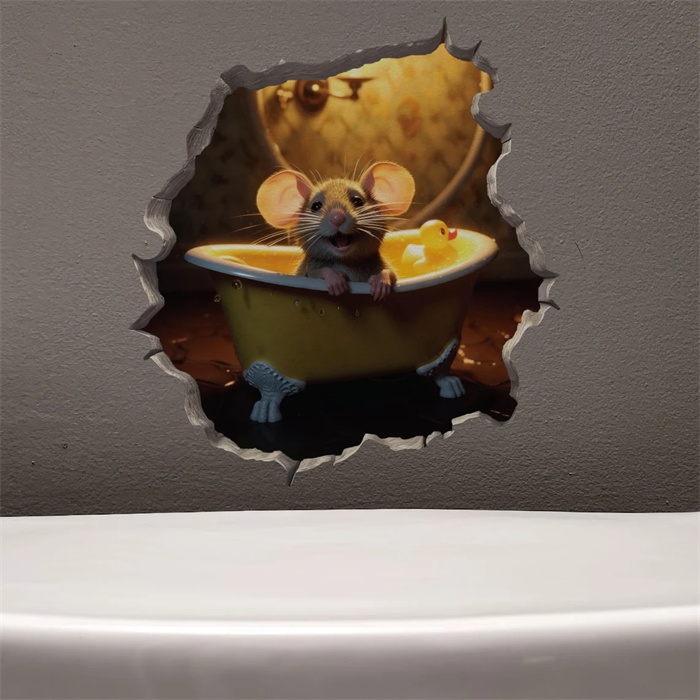 Mouse in Bathtub - Mouse Hole 3D Wall Sticker