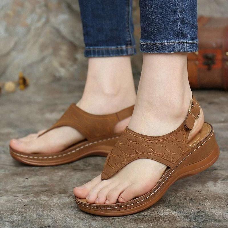 Embroidery Comfy Slipper Wedge Sandals
