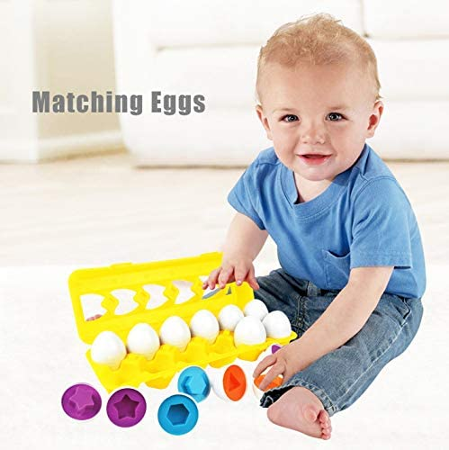 Toddler Toys - Color and Shape Matching Eggs Educational Game - Christmas Easter Gift for Babies 18 Months and Up (12 Eggs)
