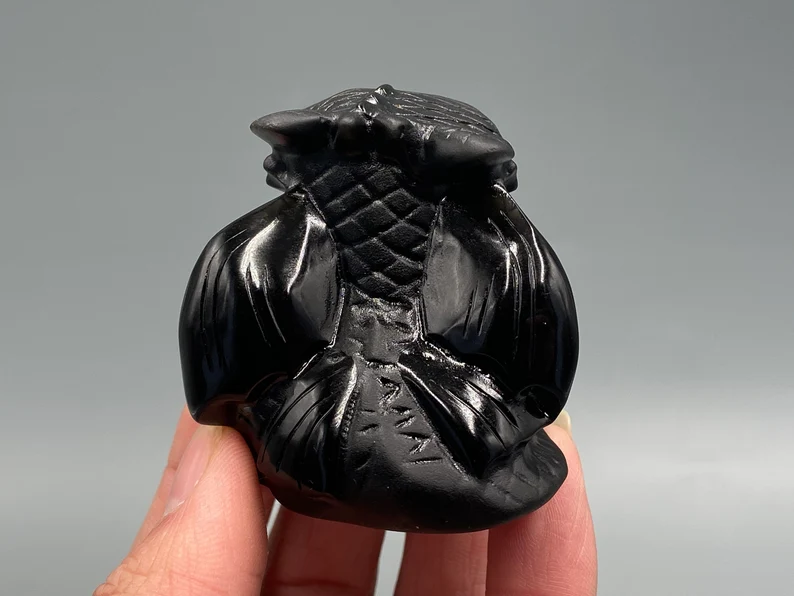 Natural Hand carved Obsidian Crystal Dragon