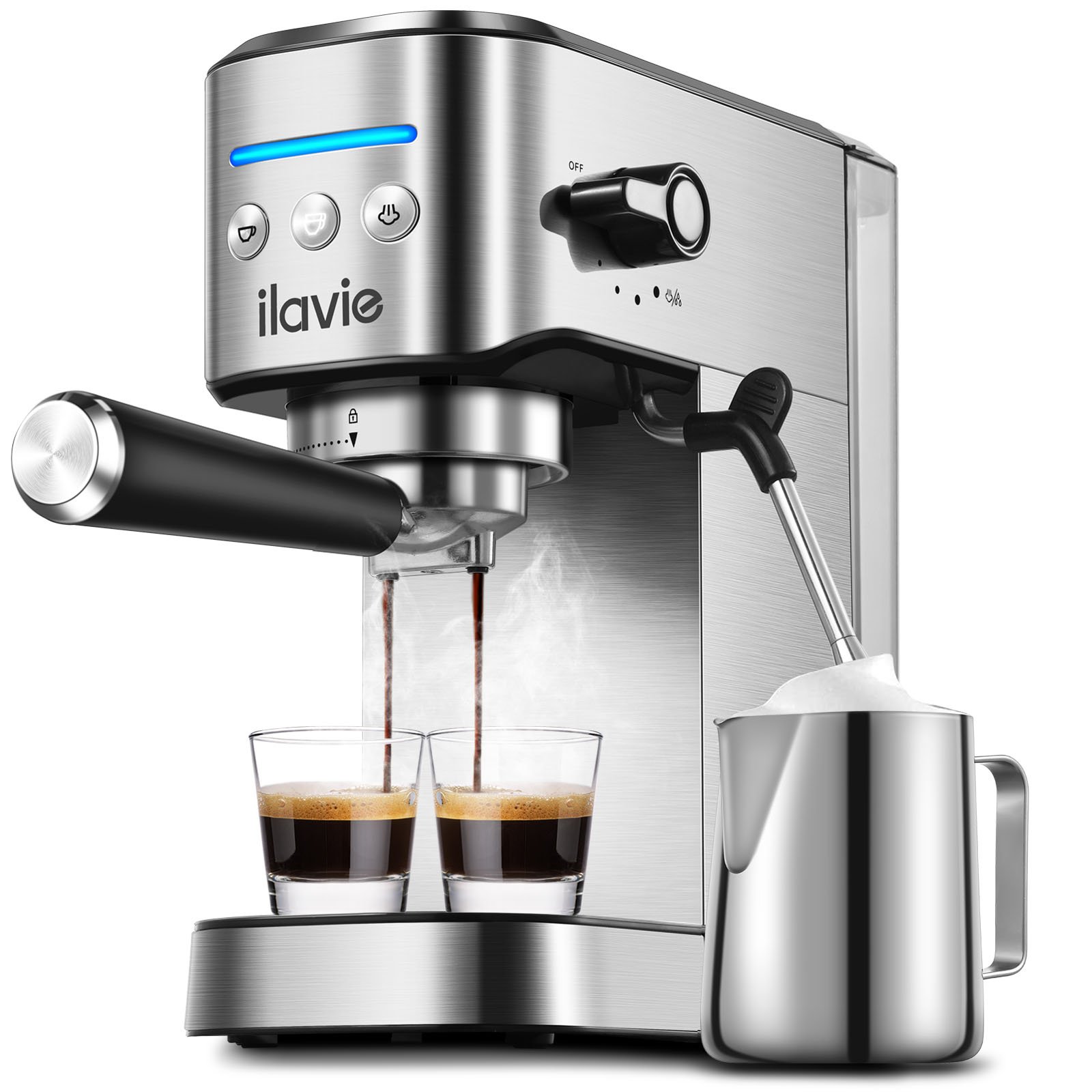 ILAVIE Espresso Coffee Machine 20 Bar Stainless Steel Coffee Maker with Frother 36 oz