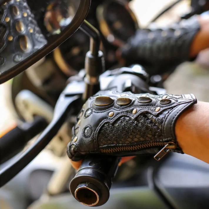 Dragon Riders - Leather Fingerless Biker Gloves, Driving Gloves