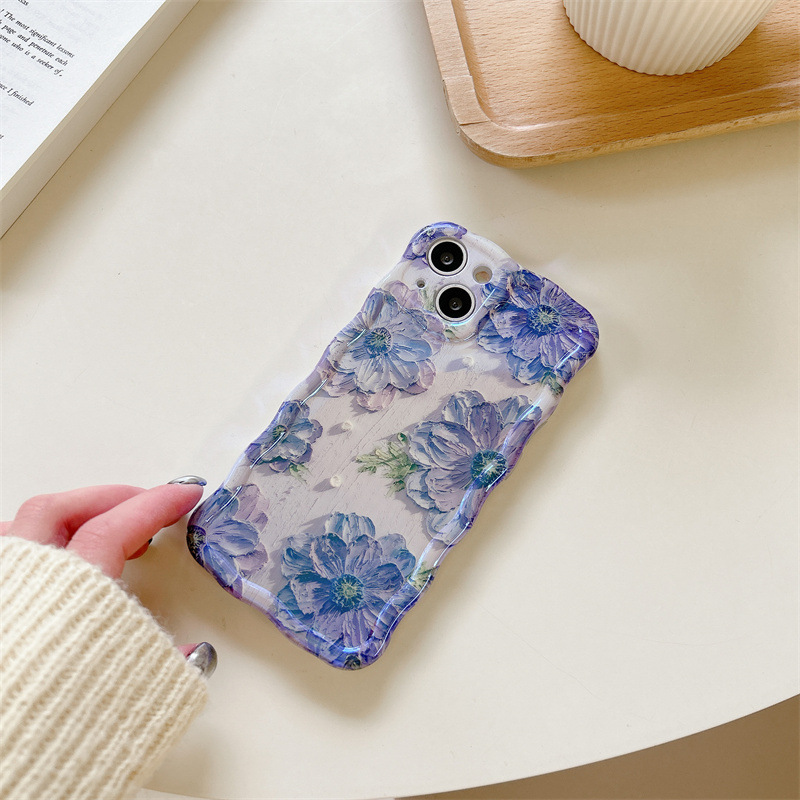 For iPhone Purple Flower Oil Painting Exquisite Phone Case