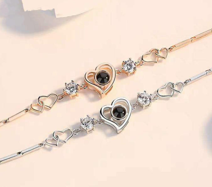 Personalized Heart Photo Bracelet Four Love Clover