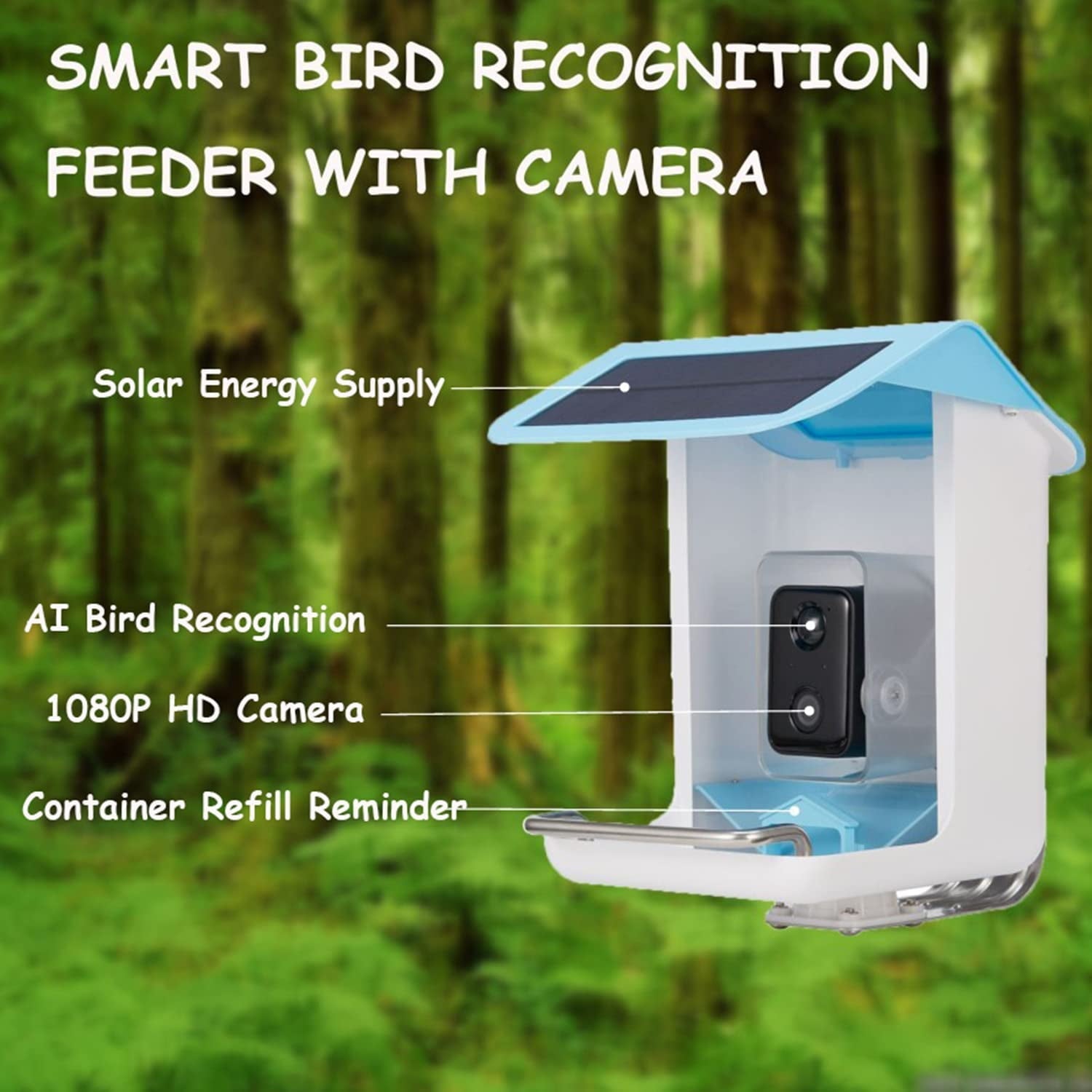 Adrinfly Smart Bird Feeder Camera Bird Feeders Wireless App Control AI Identify Bird Species Auto Capture Bird Videos