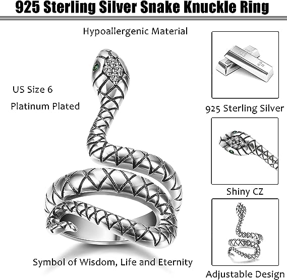 Snake Double Ring Hip Hop Punk Silver Vintage Rings Wave Bend Snake Fingers Ring