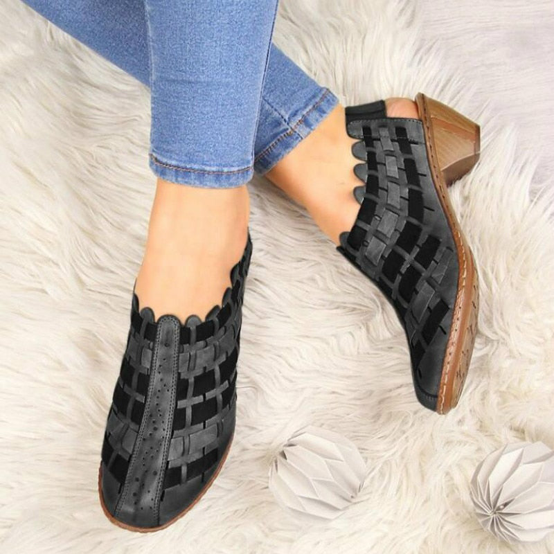Women's Vintage Cross Knit Chic Low-Heeled Casual Shoes