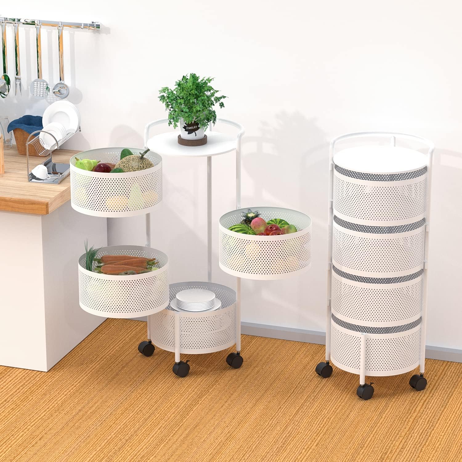 Multi Layer Removable Basket Shelf Organizer on Rolling Wheels