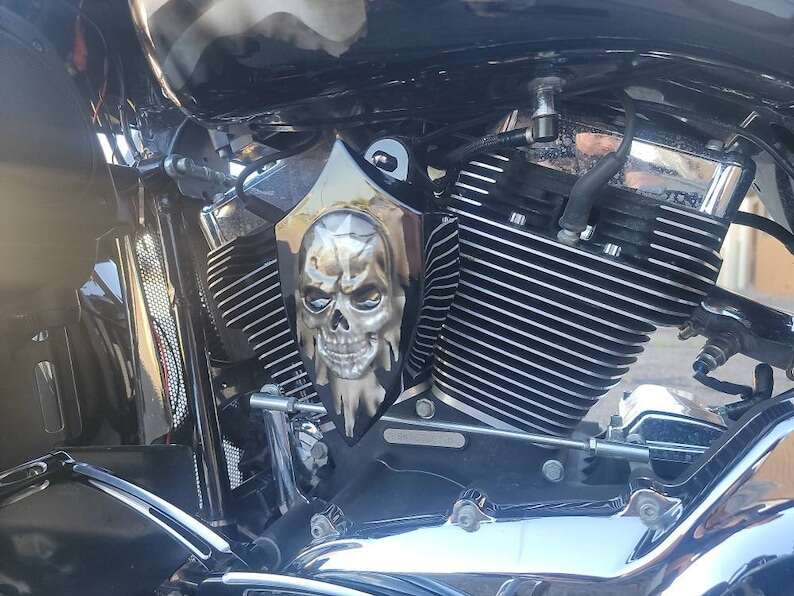 Harley Motorcycle Custom Side-mounted Horn Cover With 3D Skull And Tattered Texas Flag Theme