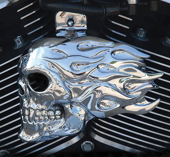 Harley Motorcycle Horn Covers Flaming Skull