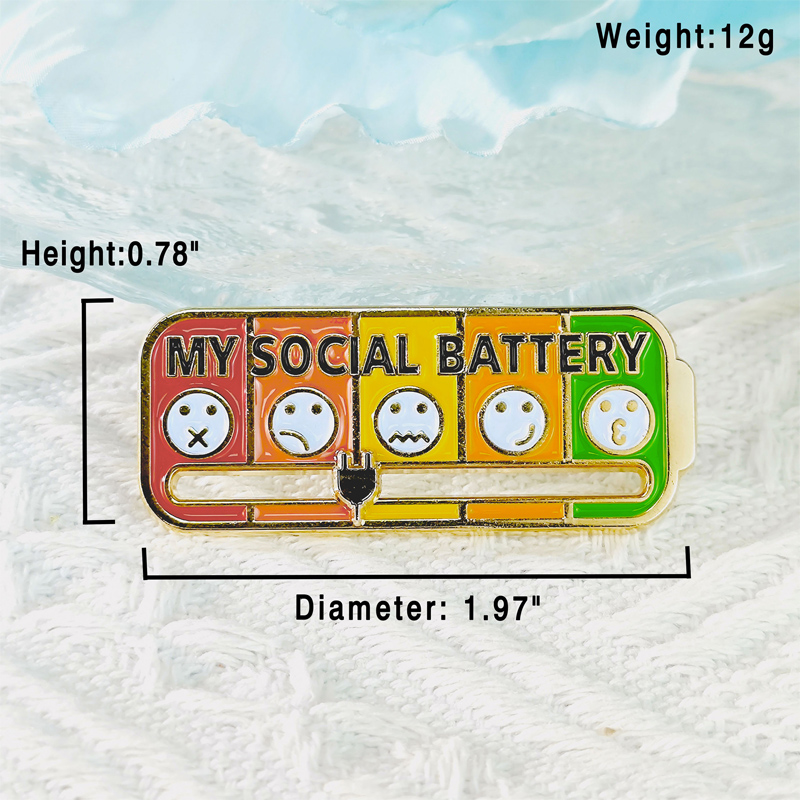 Sliding Social Battery Mood Brooch Pin