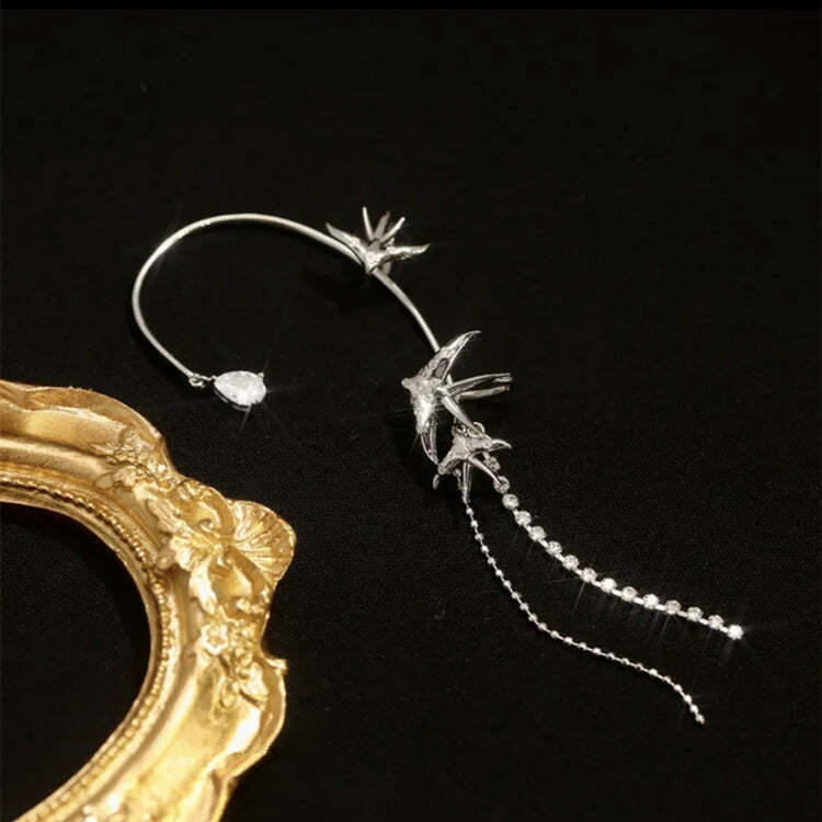 Zircon Swallow Ear Cuff Clip Earrings