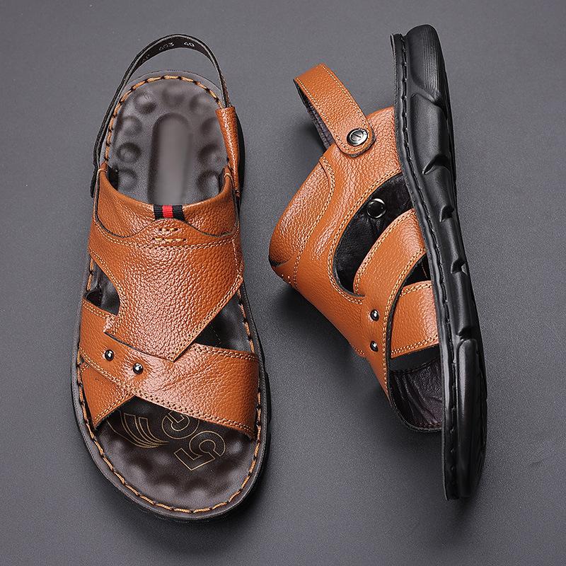 Chicinskates Men's Leather Comfortable Adjustable Sandals