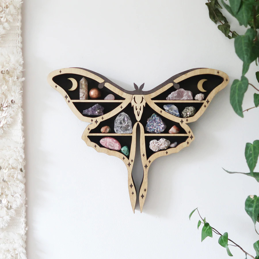 Luna Moth Wooden Crystal Shelf