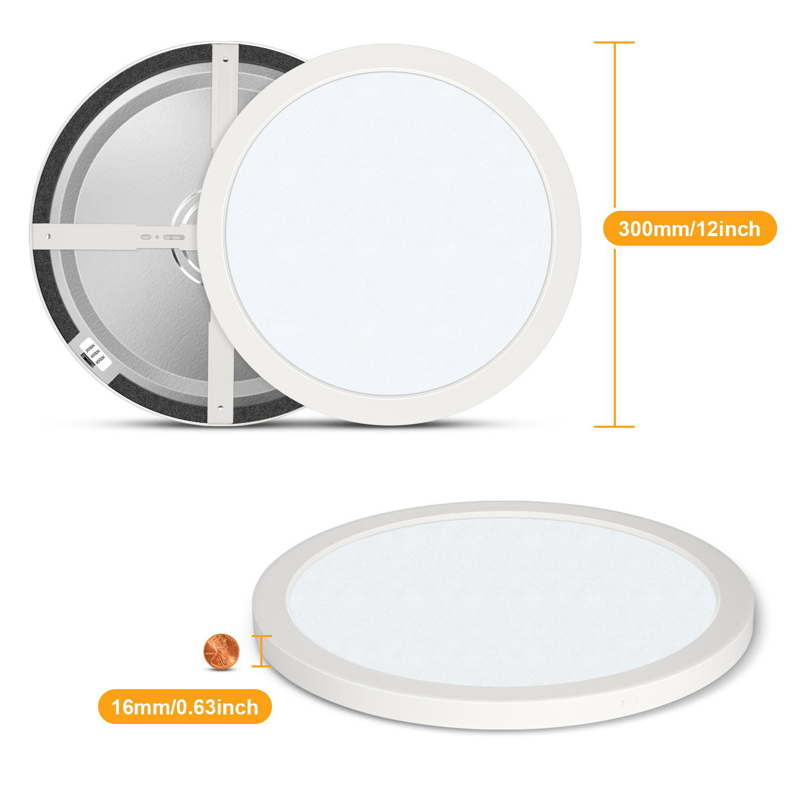 24W LED Flush Mount Ceiling Light, CHEEROLL 12 inch LED Ceiling Light Fixture, Adjustable 3 Colors 3000K/4000K/5000K, Ultra Silm 0.63 inch Dimmable Light Fixture for Bedroom, Kitchen, ETL Listed