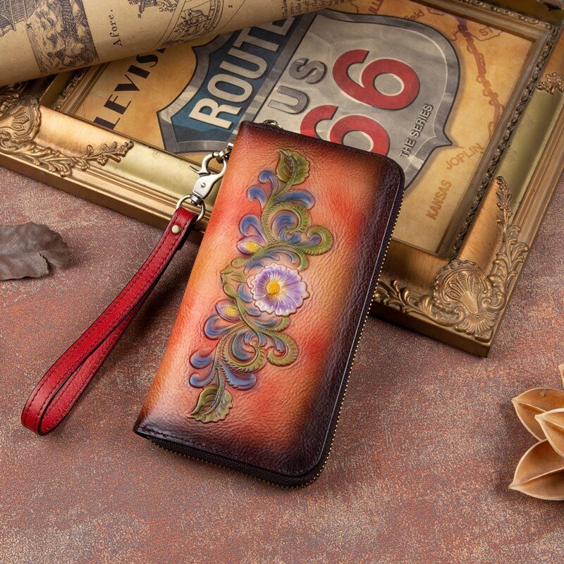 Zip Wristlet Floral Printed Clutch Long Wallet Cell Phone Purse