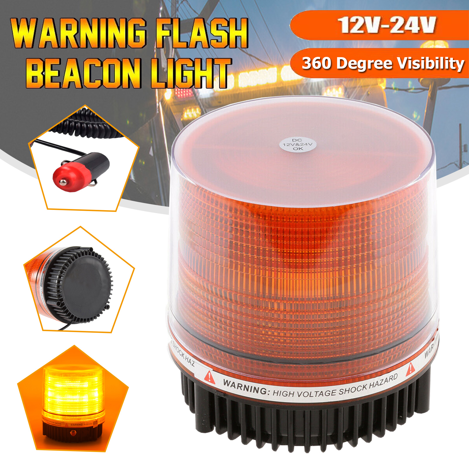 LED Beacon Flashing Lights Magnetic Strobe Emergency Warning Light Amber Lamp
