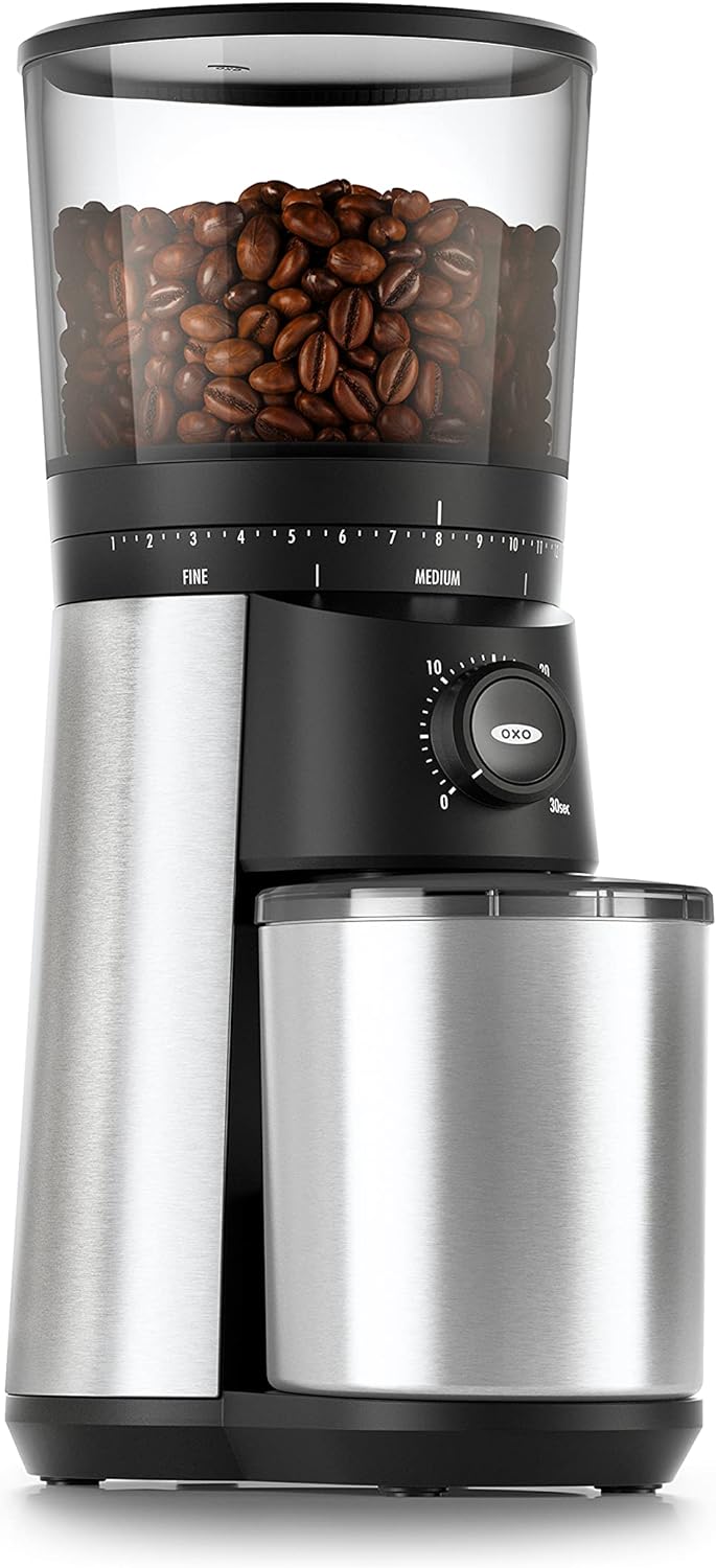 OXO BREW One Touch Stainless Steel Conical Burr Coffee Grinder Machine