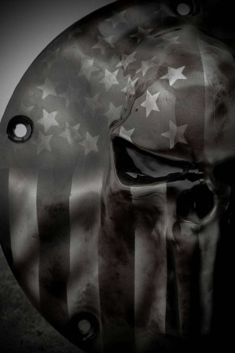 Harley Davidson Custom Points Timing And Derby Cover With A New Punisher Theme Flag