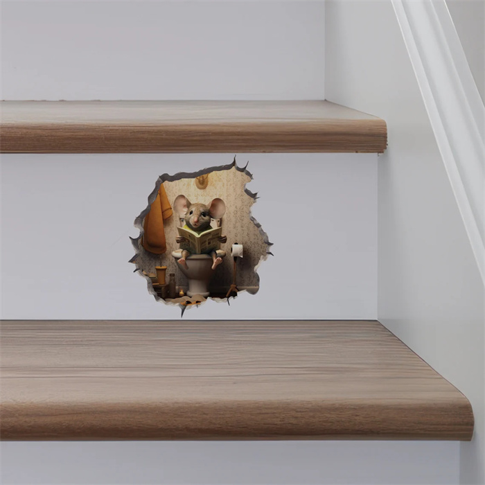 Mouse Sitting on Toilet - Mouse Hole 3D Wall Sticker