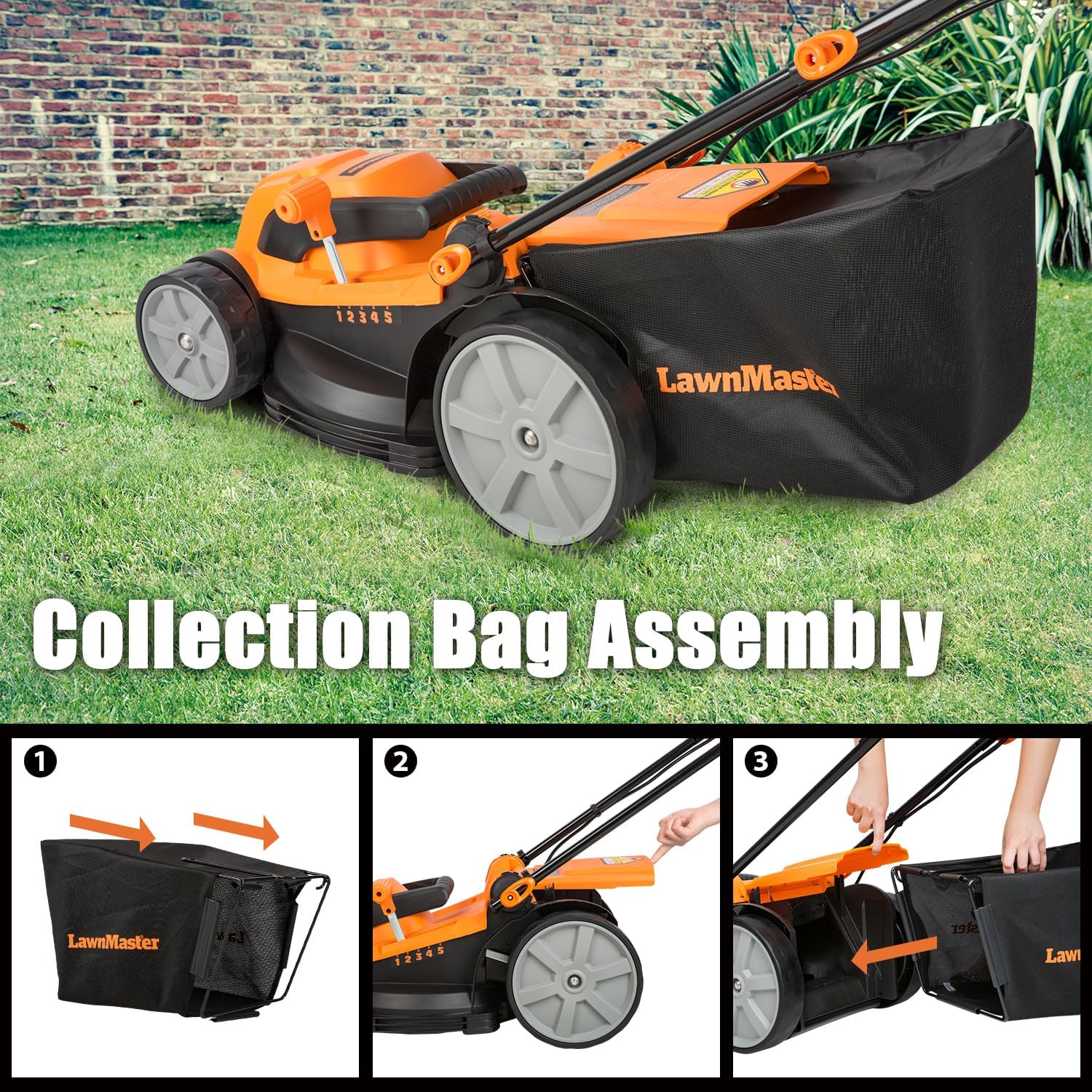 LawnMaster Electric Lawn Mower 16-Inch 12AMP