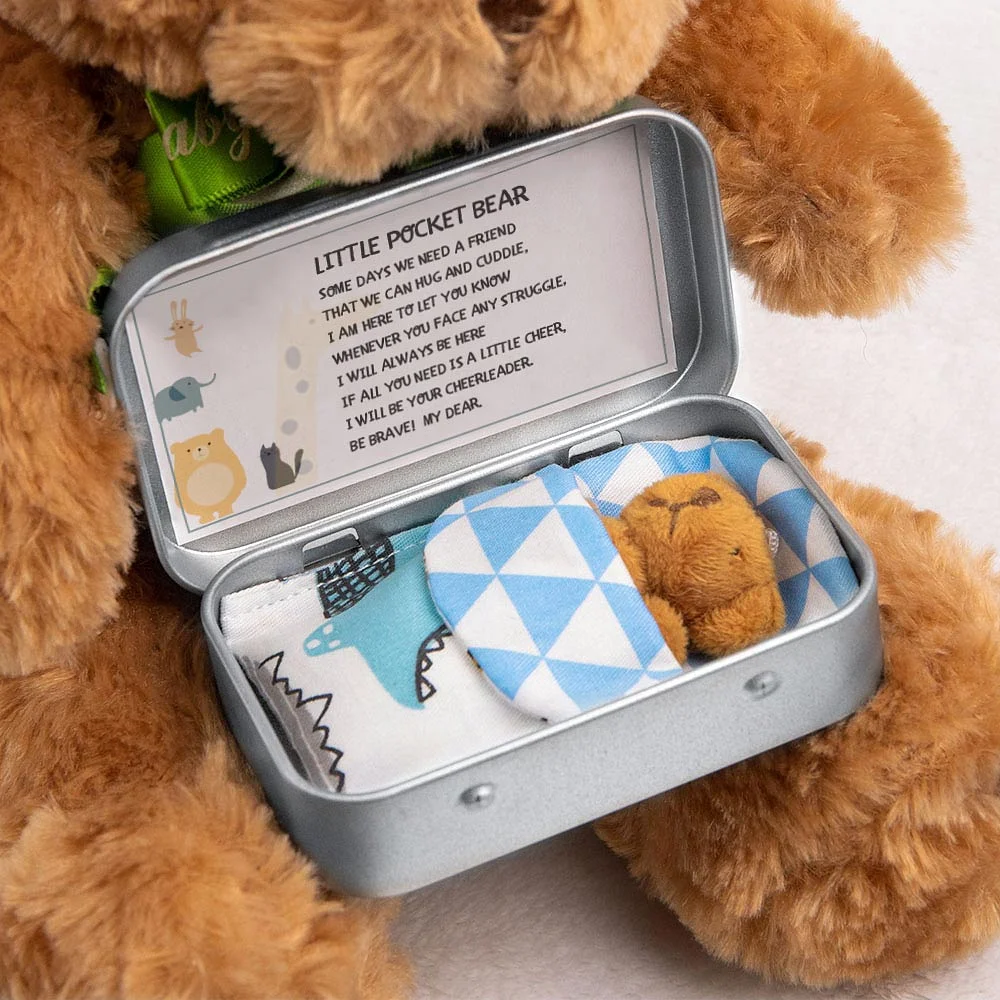 Stuffed Bear Lying in a Tin Box Anxiety Birthday Gifts for Children