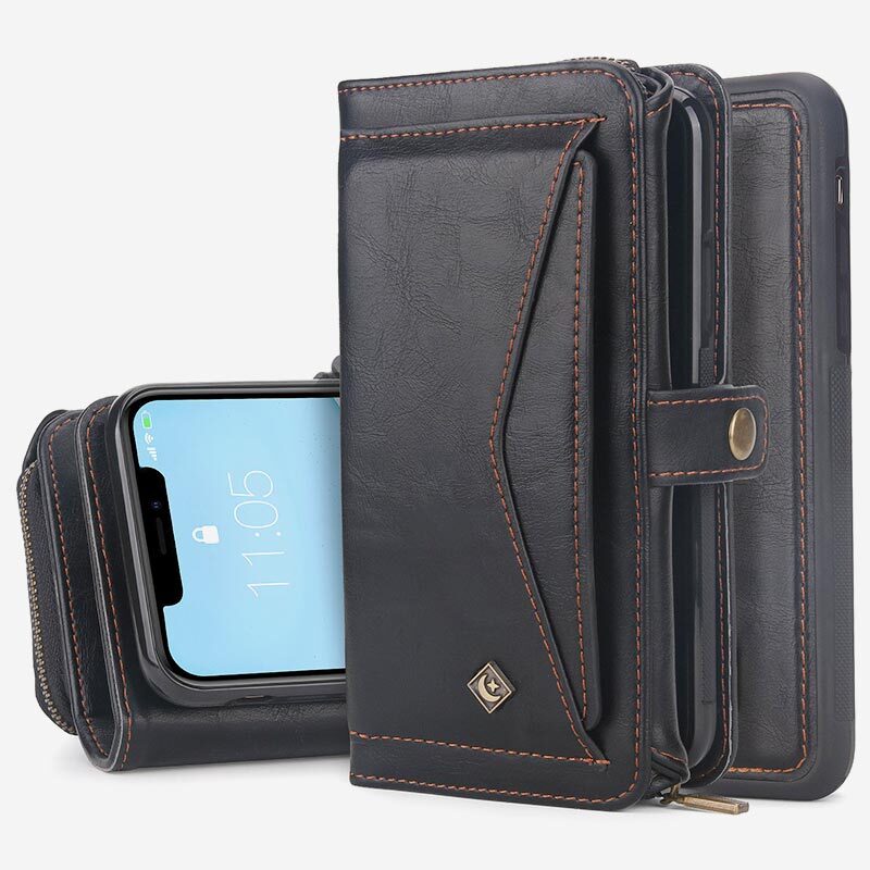 3-In-1 Retro Tri-Fold Wristlet Phone Bag Magnetic Case For iPhone With Removable Card Holder