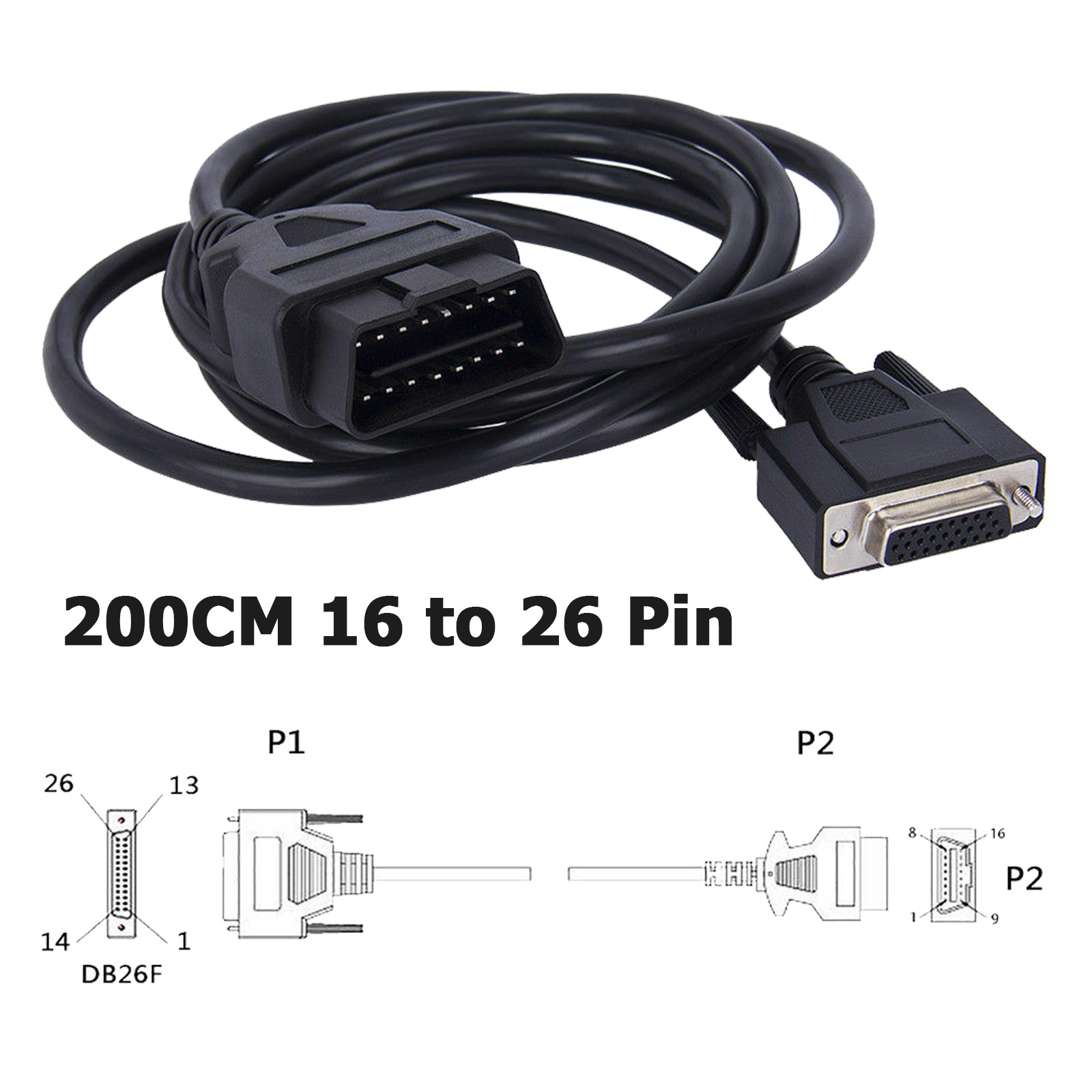16 to 26 Pin OBD2 OBDII Adapter Connector Extension Cable Diagnostic Scanner