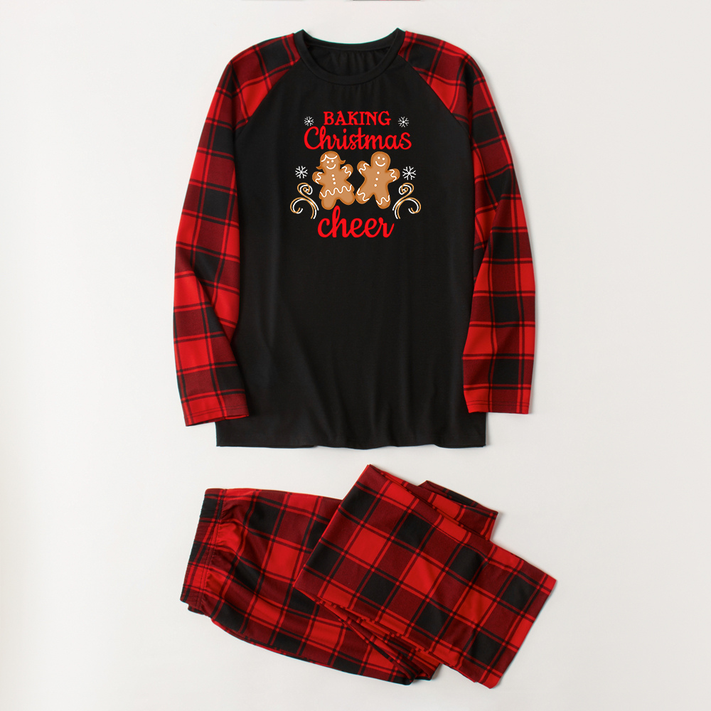 Family Matching Letter And Cute Gingerbread Man Print Christmas Pajamas Sets