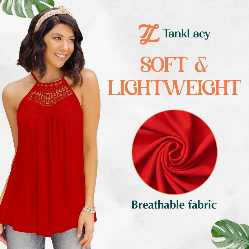 TankLacy - Summer Casual Sleeveless Tops Lace Flowy Loose Shirts Tank Tops